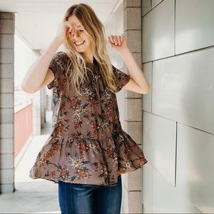 Worn Once Mauve Floral Peplum Flowy Top